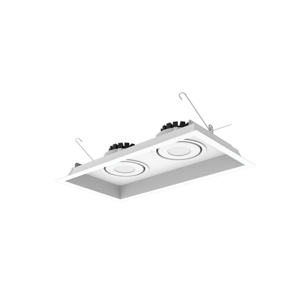 Two-Head Flanged LED Multiple Lighting Trim, 1500lm per Head w/ Spot Optic, 3000K, Regressed White