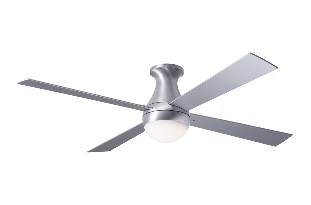 Ball Flush Fan; Brushed Aluminum Finish; 42" White Blades; 20W LED; Fan Speed and Light Control