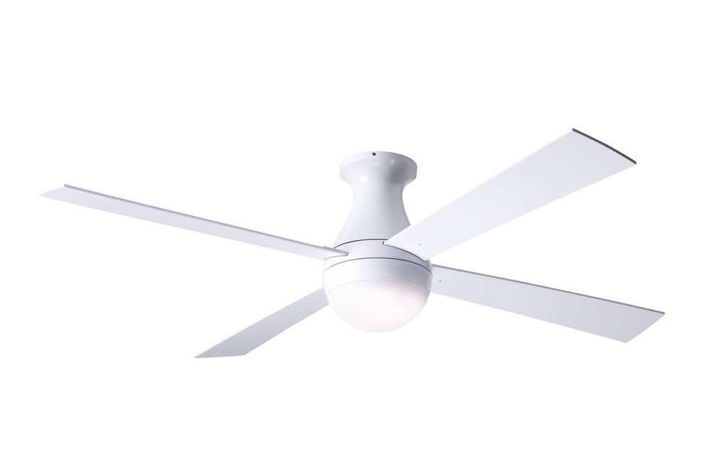 Ball Flush Fan; Gloss White Finish; 52" Aluminum Blades; 20W LED; Fan Speed and Light Control (3