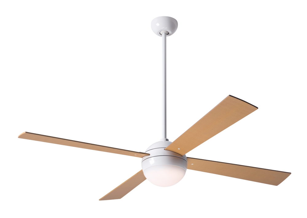 Ball Fan; Gloss White Finish; 52" Maple Blades; 20W LED; Fan Speed and Light Control (3-wire)