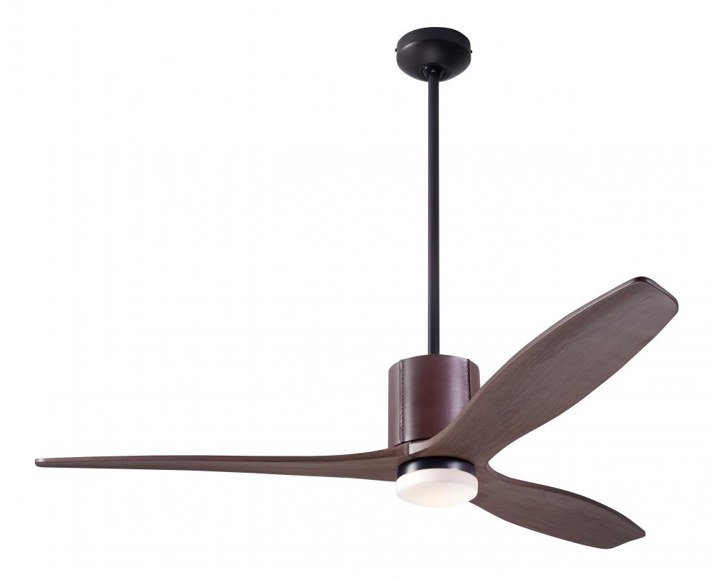 LeatherLuxe DC Fan; Dark Bronze Finish with Chocolate Leather; 54" Mahogany Blades; 17W LED; Rem