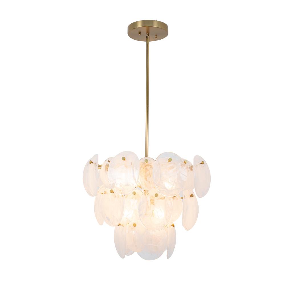 Lily 8 Light Chandelier, Brushed Brass with Wispy White Murano Style Glass