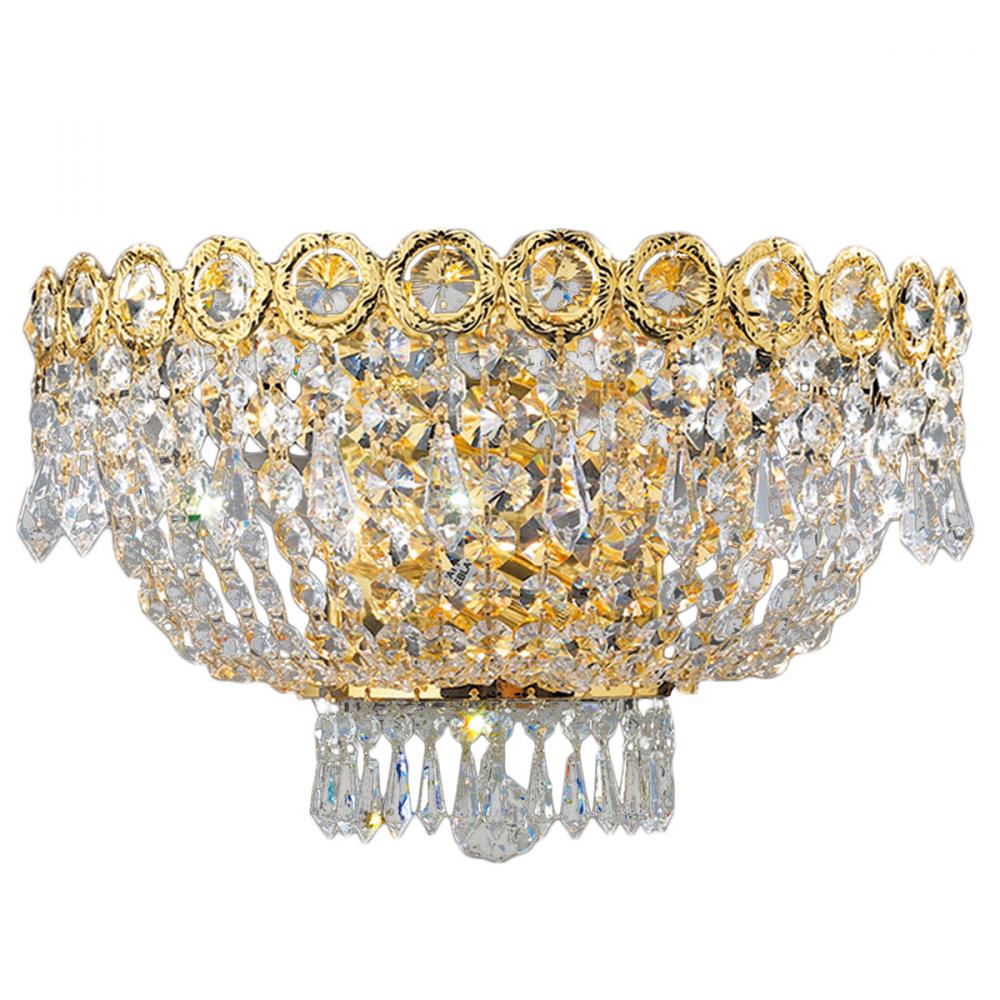 Empire 3-Light Gold Finish and Clear Crystal Wall Sconce Light 16 in. W x 10 in. H Large