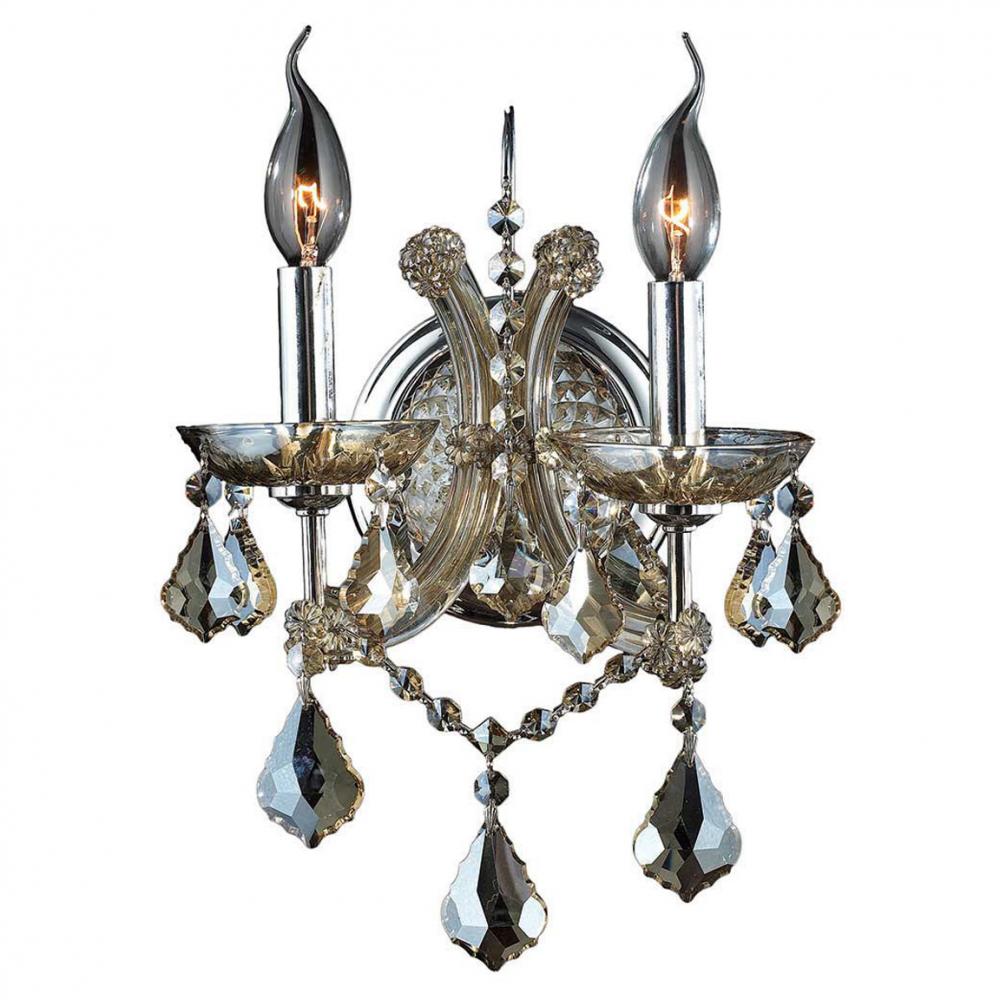 Maria Theresa 2-Light Chrome Finish and Golden Teak Crystal Candle Wall Sconce Light Light 10 in. W 
