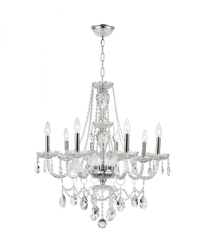 Provence 8-Light Chrome Finish and Clear Crystal Chandelier 28 in. Dia x 30 in. H Large