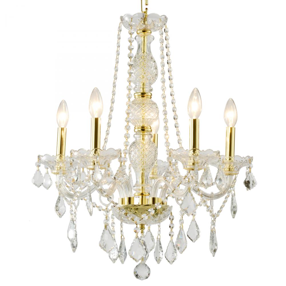 Provence 5-Light Gold Finish and Clear Crystal Chandelier 21 in. Dia x 26 in. H Medium