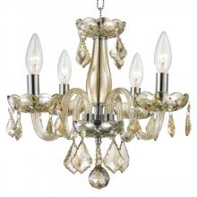 Worldwide Lighting Corp W83100C16-GT - Clarion 4-Light Chrome Finish and Golden Teak Crystal Chandelier 16 in. Dia x 12 in. H Mini