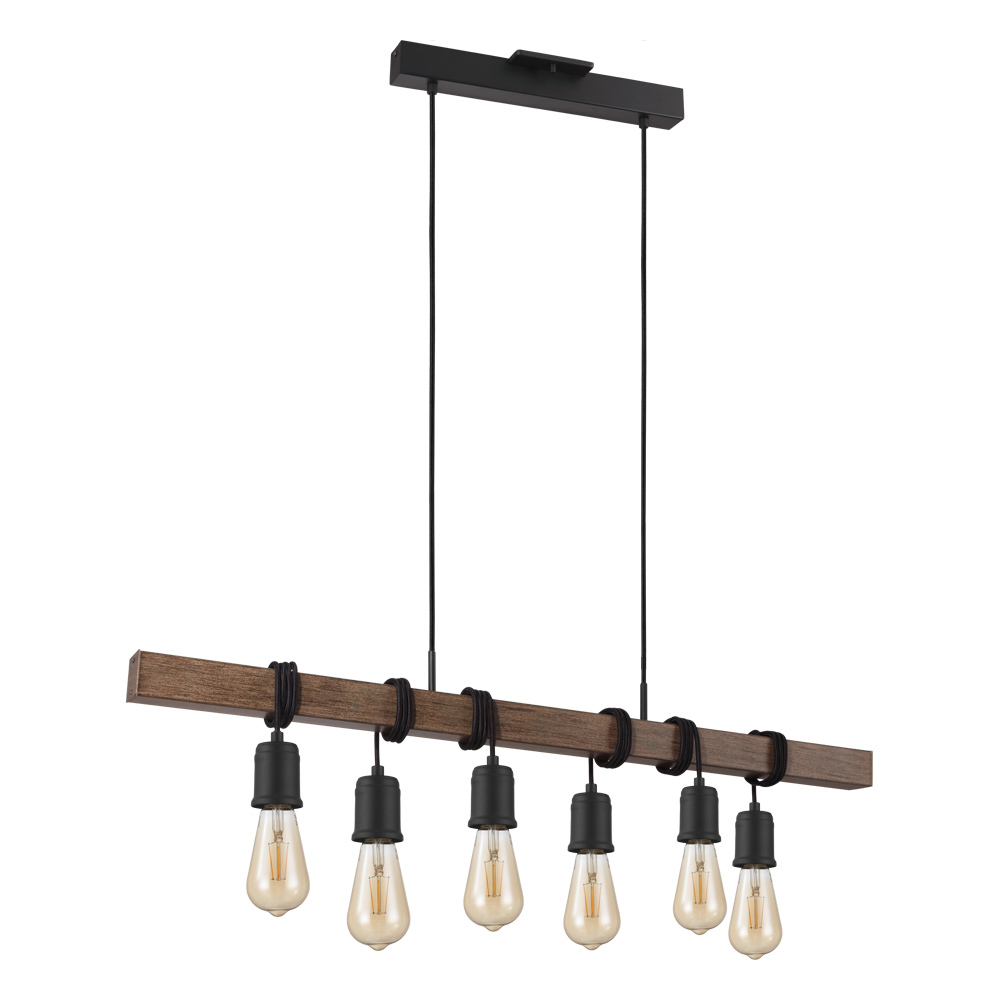 6 LT Open Bulb Linear Pendant w/ Black & Dark Brown Finish