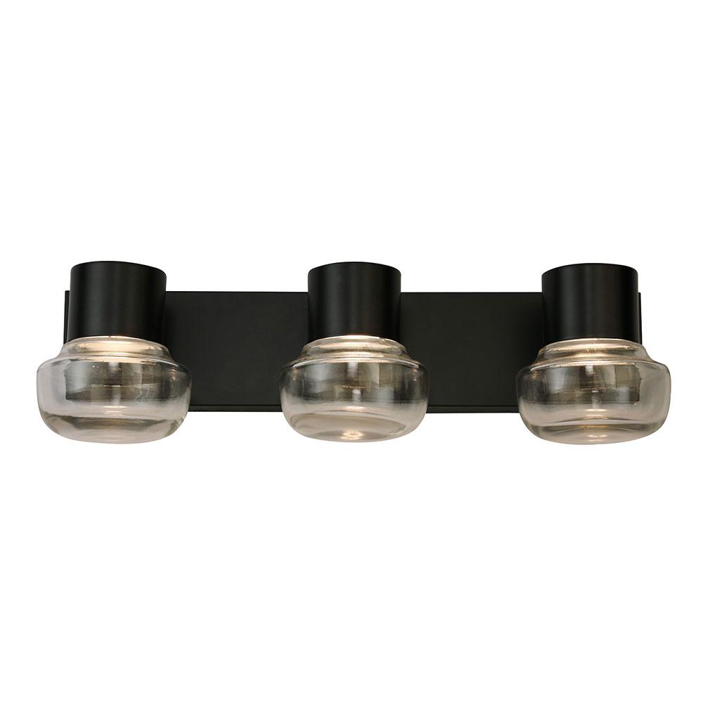 3 LT Integrated LED Bath/Vanity light w/ Black Finish & Clear Glass Shades