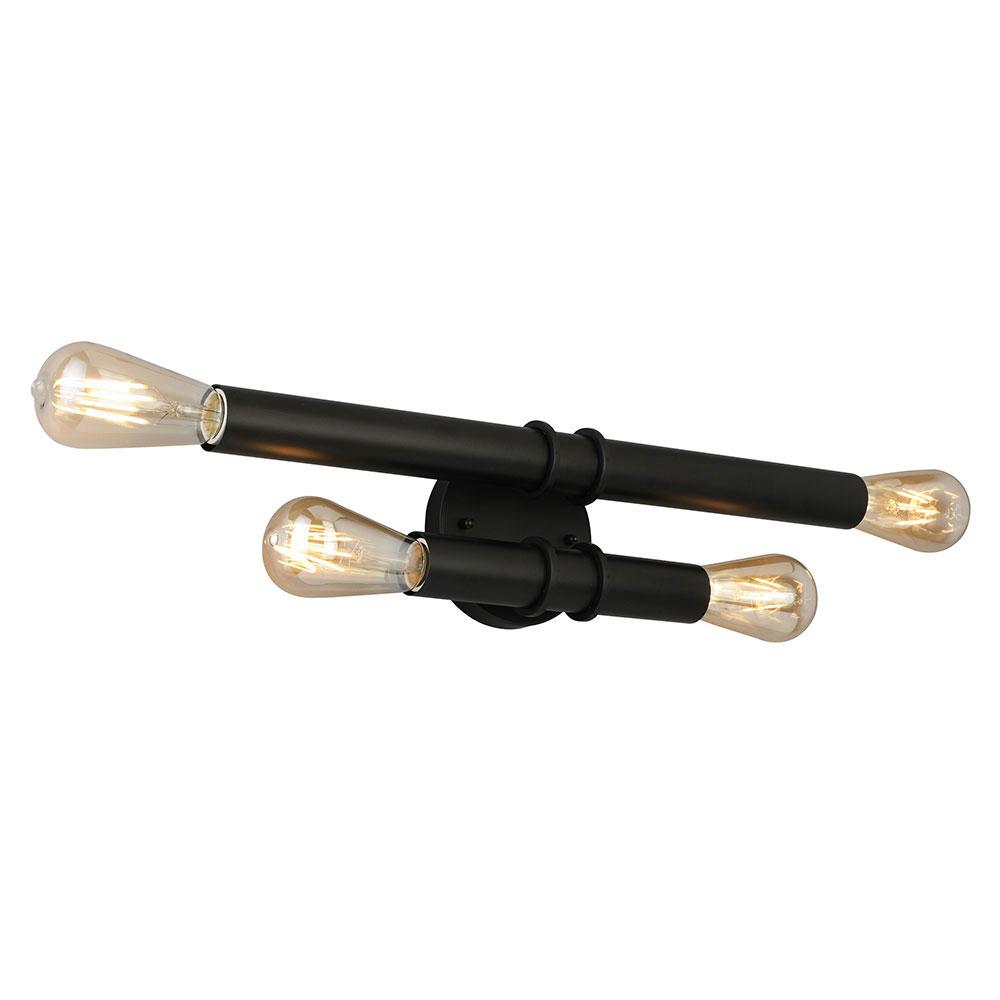 4x60W bath/vanity light with double bars in a black finish and open bulbs