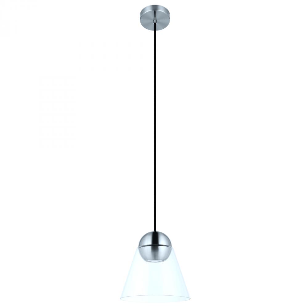 1 LT Mini Pendant w/ Matte Nickel Finish & Clear Cone Glass Shade