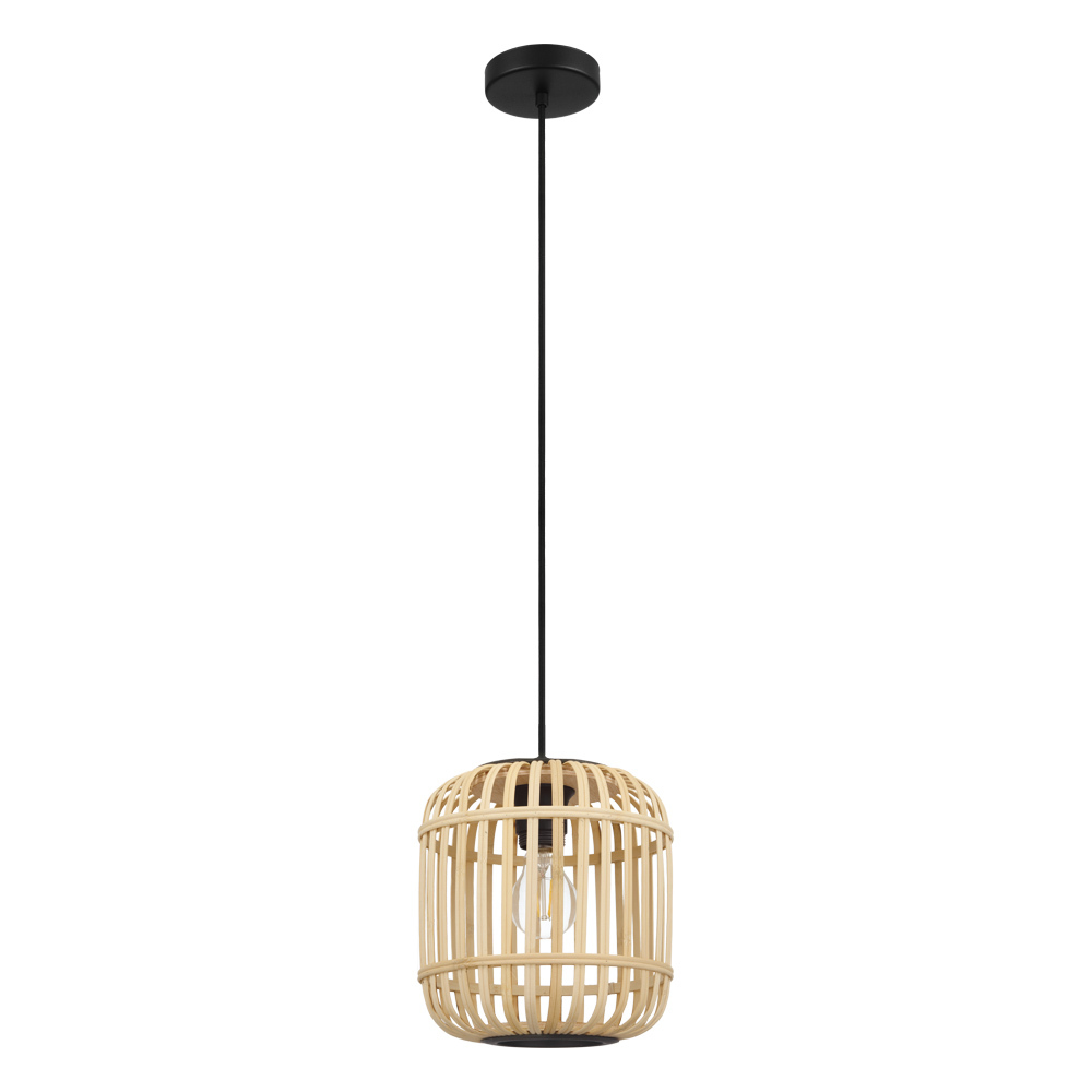 1 LT Pendant w/ Black Finish & Natural Bamboo Shade