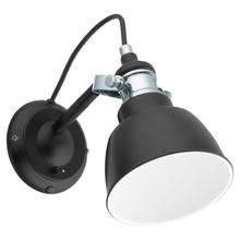 Eglo 202504A - 1 LT Wall Light w/ Matte Black & Chrome Finish w/ Black w/ White Interior Shade