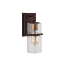 Eglo 204543A - 1 LT Outdoor Wall Light w/ Rust Color Finish w/ Gold accent & Clear Seeded Glass