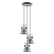 Eglo 49647A - 3 LT Cascade Pendant w/ Black & Bleached Wood Finish w/ Distresed Zinc & Black Metal Shades
