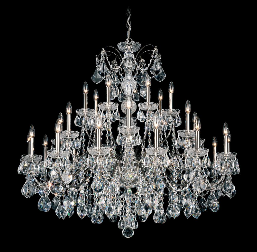 Century 28 Light 120V Chandelier in Antique Silver with Heritage Handcut Crystal