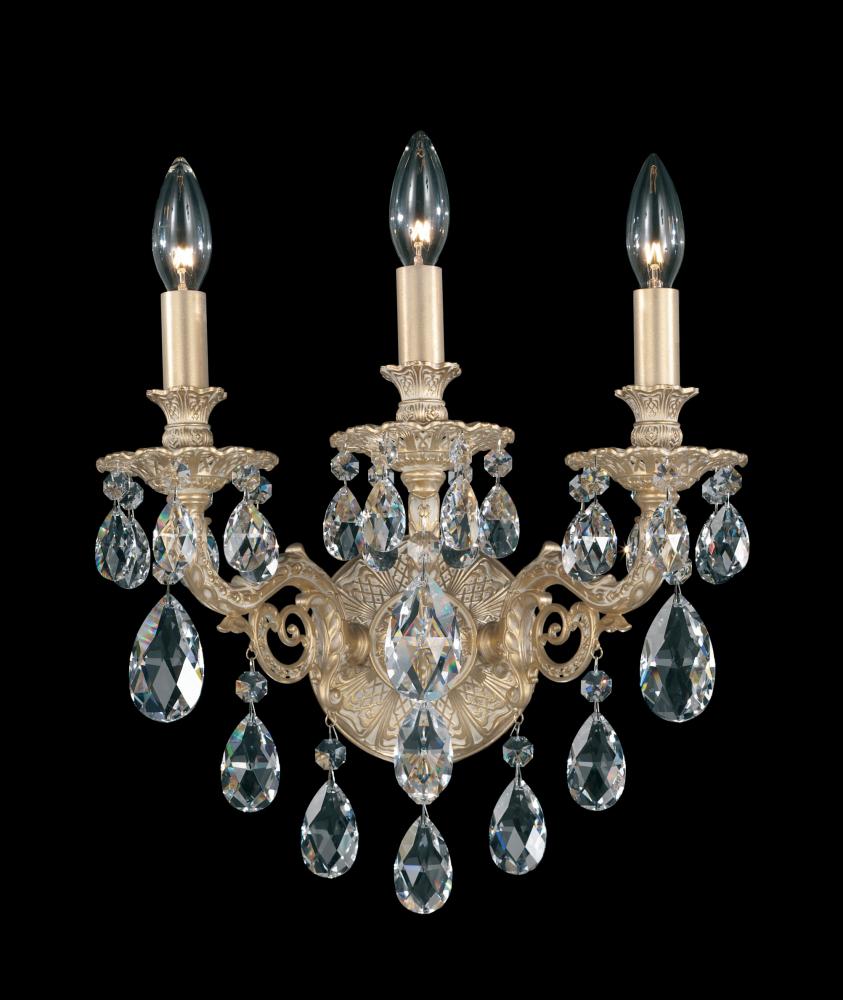 Milano 3 Light 120V Wall Sconce in Antique Silver with Radiance Crystal