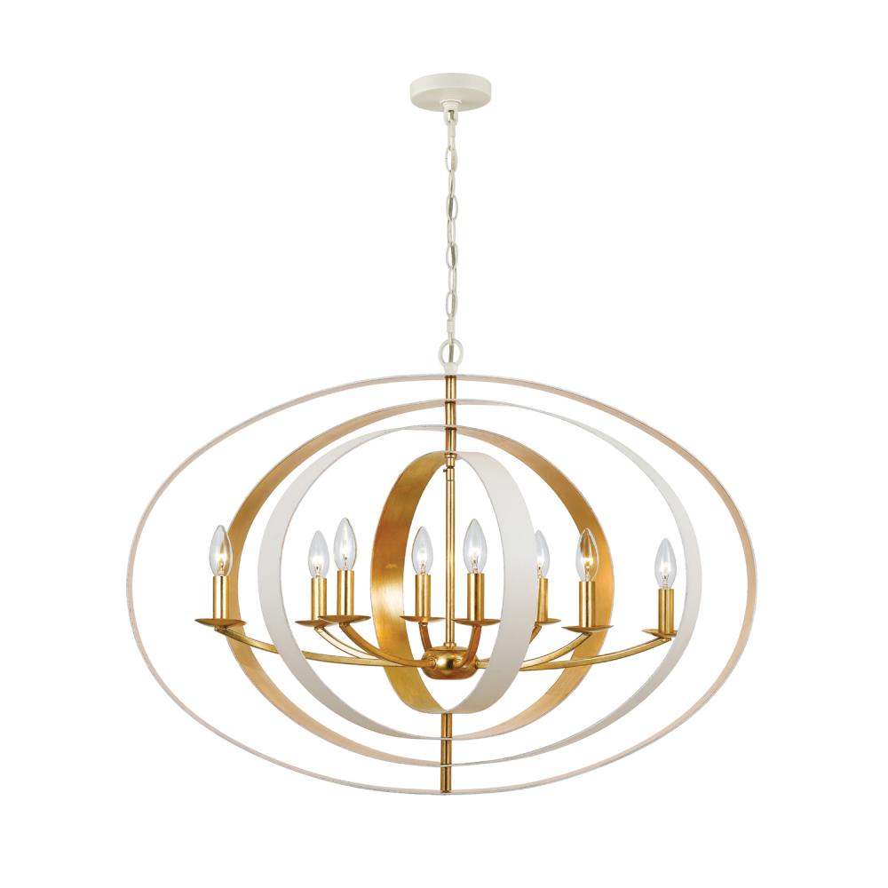 Luna 8 Light Matte White + Antique Gold Chandelier