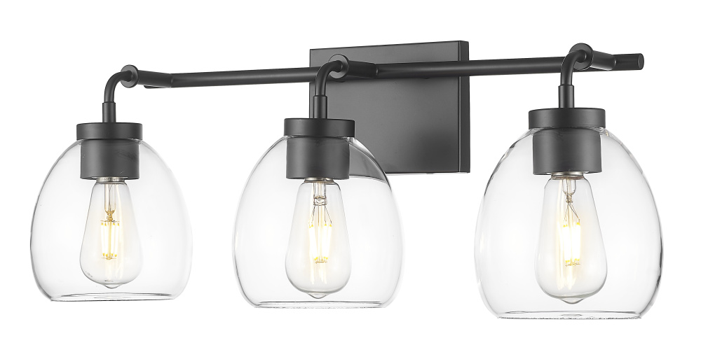 Dawes 24 in. Matte Black 3-Light Vanity With Clear Glass Globes