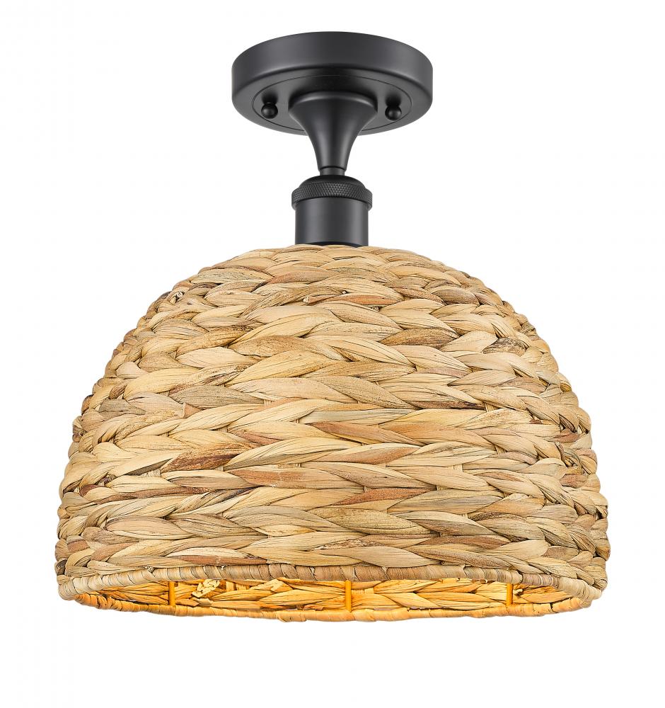 Woven Rattan - 1 Light - 12 inch - Matte Black - Semi-Flush Mount