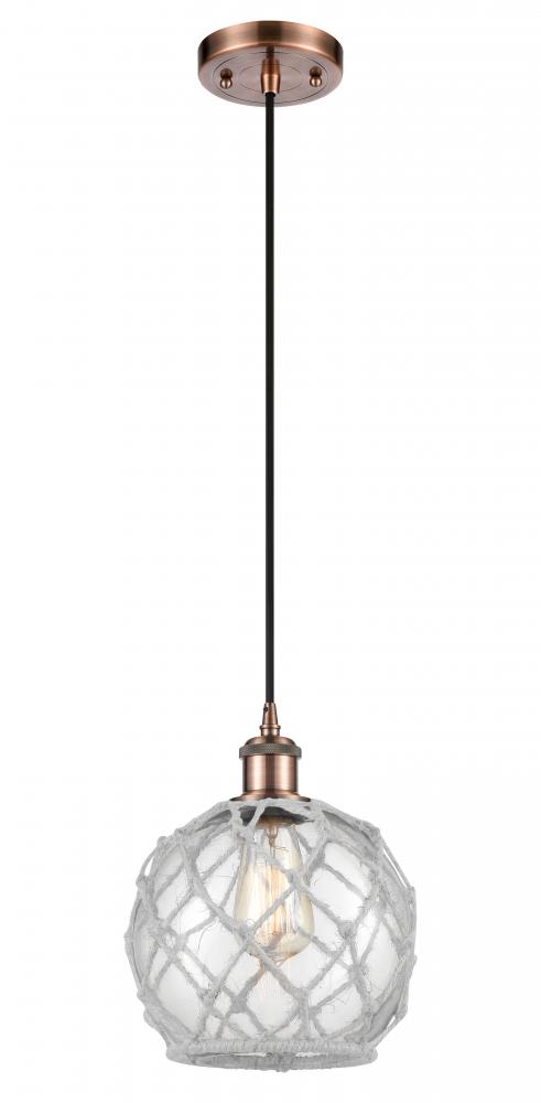 Farmhouse Rope - 1 Light - 8 inch - Antique Copper - Cord hung - Mini Pendant