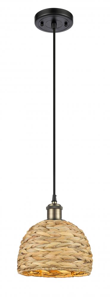 Woven Rattan - 1 Light - 8 inch - Black Antique Brass - Multi Pendant