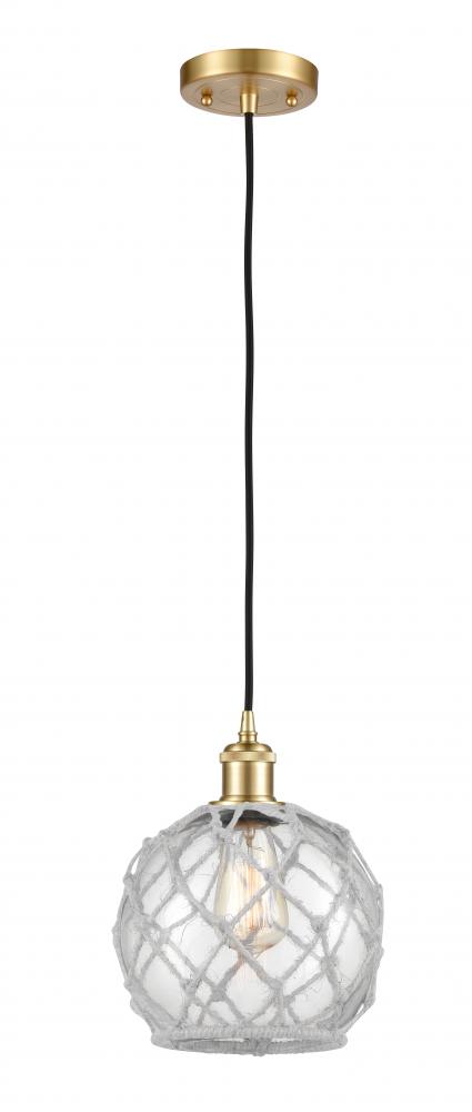 Farmhouse Rope - 1 Light - 8 inch - Satin Gold - Cord hung - Mini Pendant