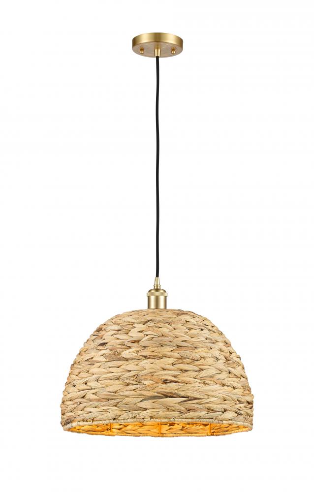 Woven Rattan - 1 Light - 16 inch - Satin Gold - Multi Pendant