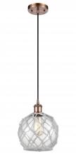 Innovations Lighting 516-1P-AC-G122-8RW - Farmhouse Rope - 1 Light - 8 inch - Antique Copper - Cord hung - Mini Pendant