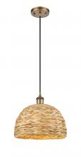 Innovations Lighting 516-1P-BB-RBD-12-NAT - Woven Rattan - 1 Light - 12 inch - Brushed Brass - Multi Pendant