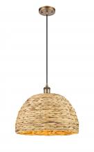 Innovations Lighting 516-1P-BB-RBD-16-NAT - Woven Rattan - 1 Light - 16 inch - Brushed Brass - Multi Pendant