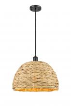 Innovations Lighting 516-1P-BK-RBD-16-NAT - Woven Rattan - 1 Light - 16 inch - Matte Black - Multi Pendant