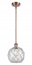 Innovations Lighting 516-1S-AC-G122-8RW - Farmhouse Rope - 1 Light - 8 inch - Antique Copper - Mini Pendant