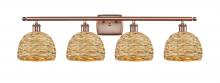 Innovations Lighting 516-4W-AC-RBD-8-NAT - Woven Rattan - 4 Light - 38 inch - Antique Copper - Bath Vanity Light