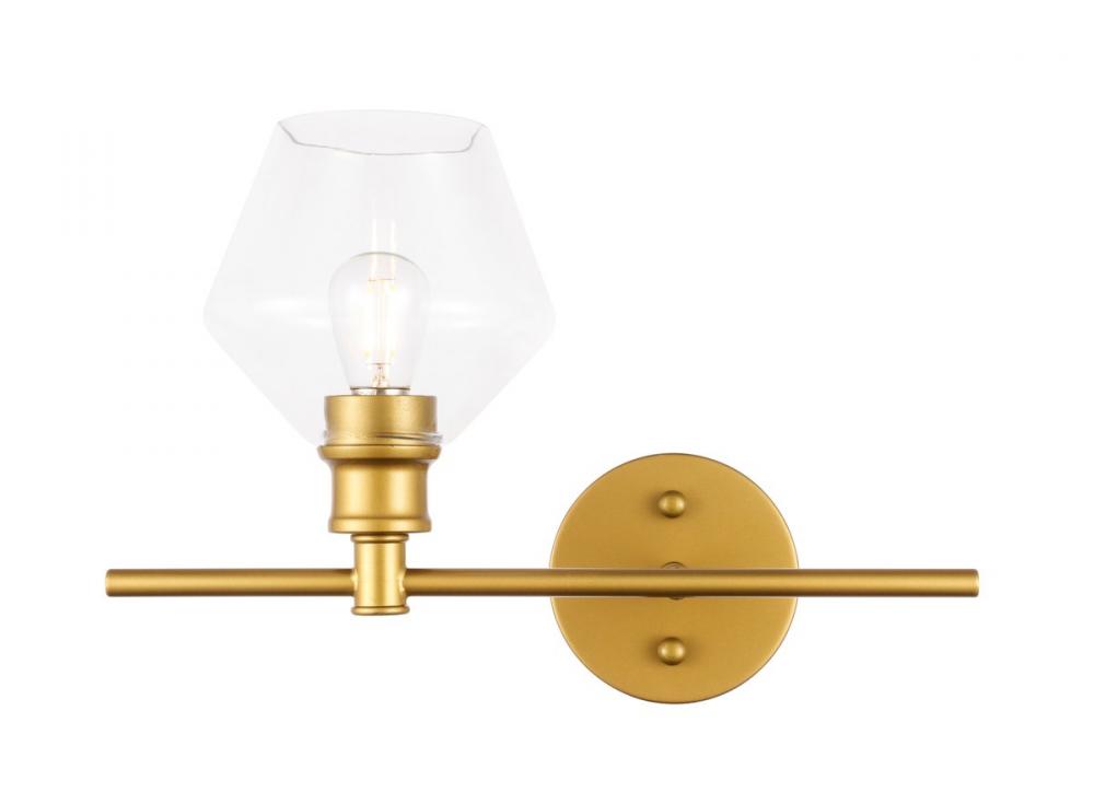 Gene 1 Light Brass and Clear Glass Right Wall Sconce