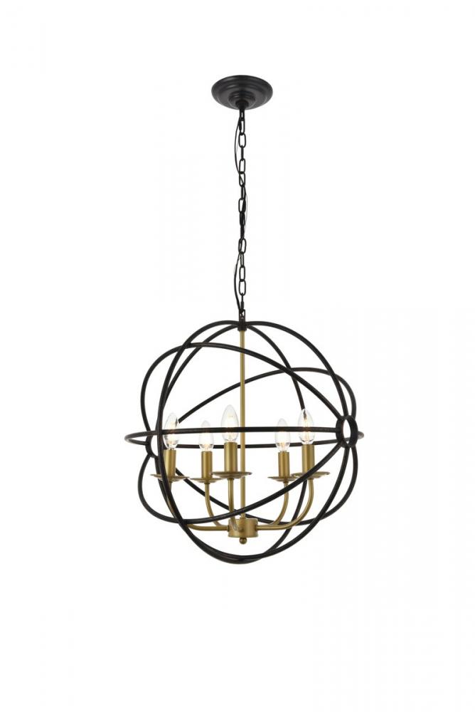 Octavia 5 Light Brass and Dark Brown Pendant