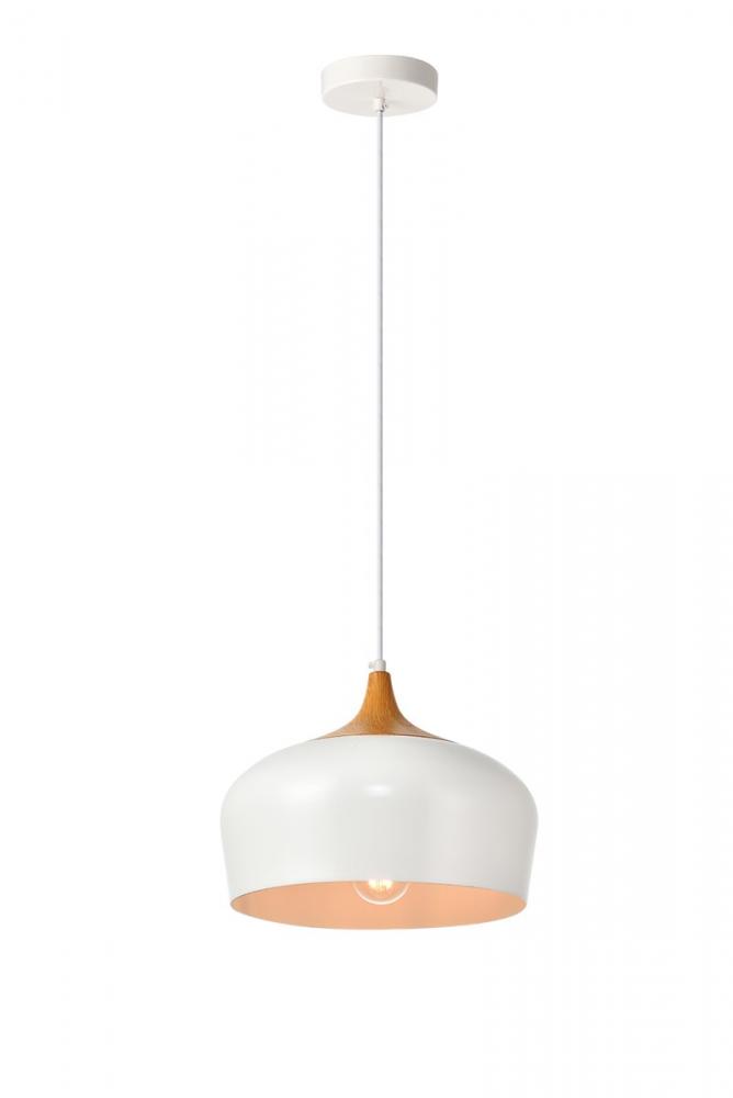 Nora Collection Pendant D11.5in H9in Lt:1 Frosted White and Natural Wood Finish