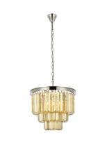 Elegant 1231D20PN-GT/RC - Sydney 9 Light Polished Nickel Chandelier Golden Teak (Smoky) Royal Cut Crystal