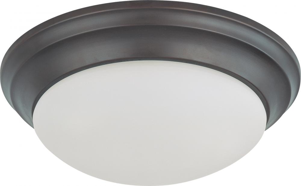 2 Light - 14" Flush with Frosted White Glass - Mahogany Bronze Finish