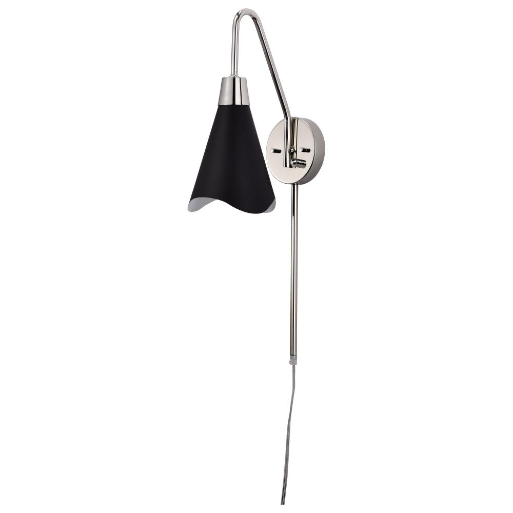 Tango; 1 Light; Wall Sconce; Matte Black with Polished Nickel