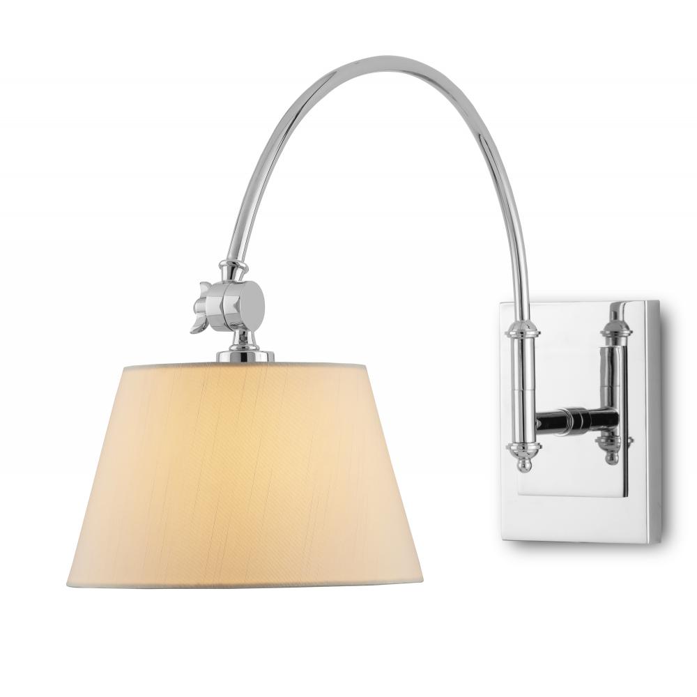 Ashby Nickel Swing-Arm Wall Sconce, White Shade